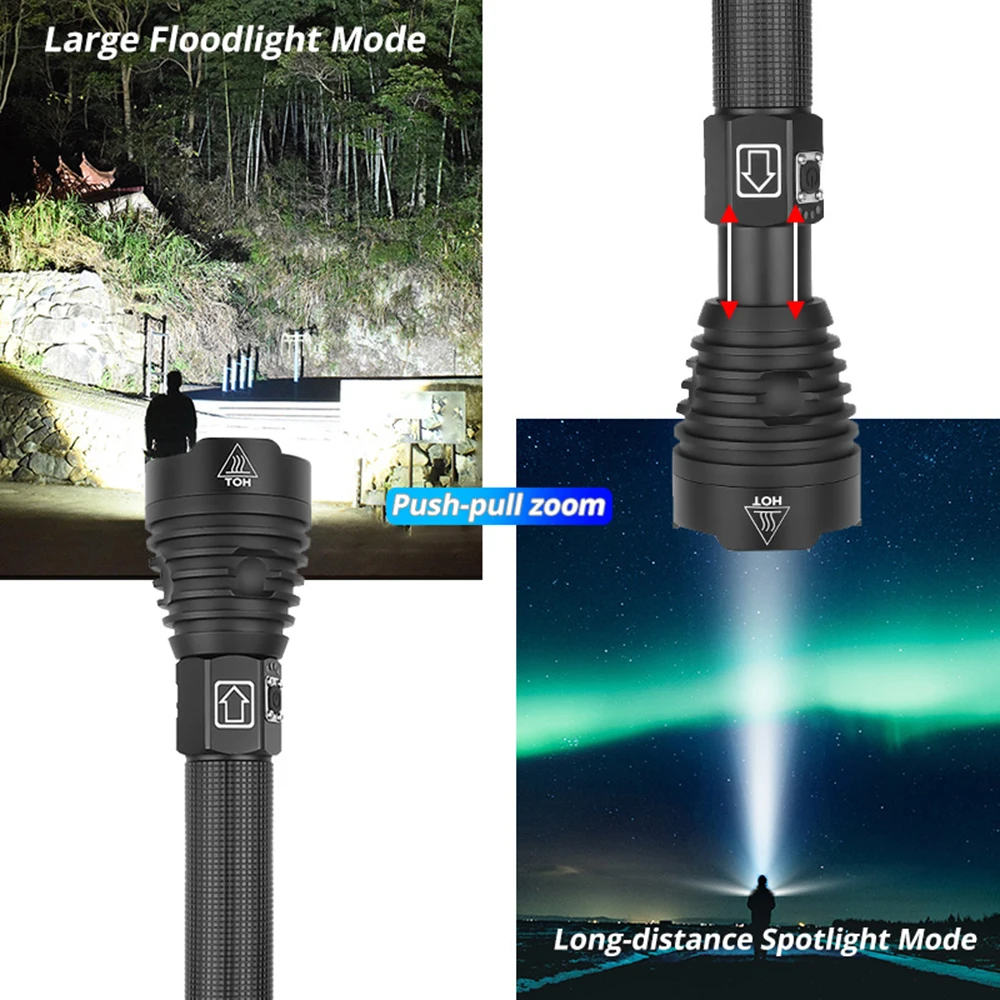 XHP90 USB Rechargeable LED Flashlight Powerful Torch Super Waterproof Zoom Hunting Torch Light Use 18650