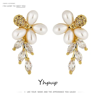 

Yhpup Exquisite Flower Cubic Zirconia Drop Dangle Earrings Elegant Imitation Pearls CZ Earrings Korean Style Jewelry Bijoux 2020
