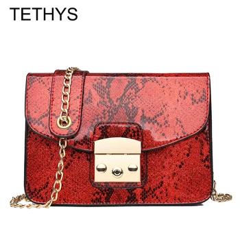 

TETHYS Luxury Handbags Women Bags Designer Leather Crossbody Bag Women High Quality Snake Print Messenger Bags Ladies Sac a Main