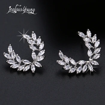 

Cute Korean Earrings Marquise Bling Zircon Stud Earrings for Women New Round Silver Color Fashion Studs Jewelry Gift