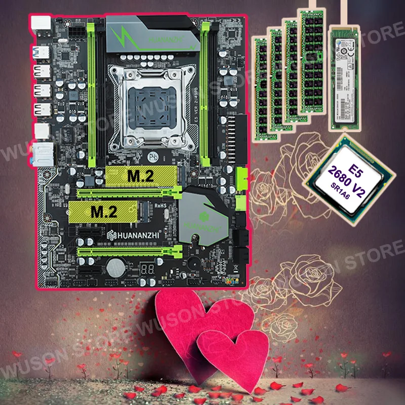 ^*Best Offers HUANAN ZHI motherboard with M.2 256G SSD discount X79 motherboard with CPU Xeon E5 2680 V2 SR1A6 2.8GHz RAM 4*8G DDR3 1600 RECC