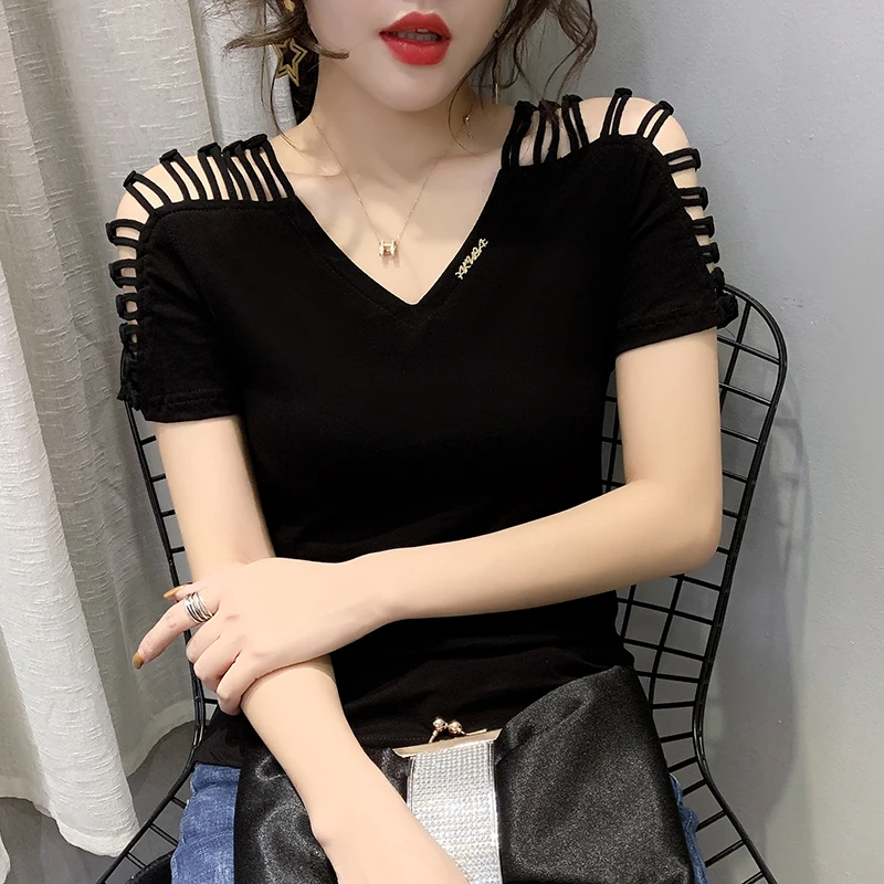 Tops con hombros descubiertos para mujer, Harajuku de manga corta, camiseta blanca de sin tirantes 12F - AliExpress