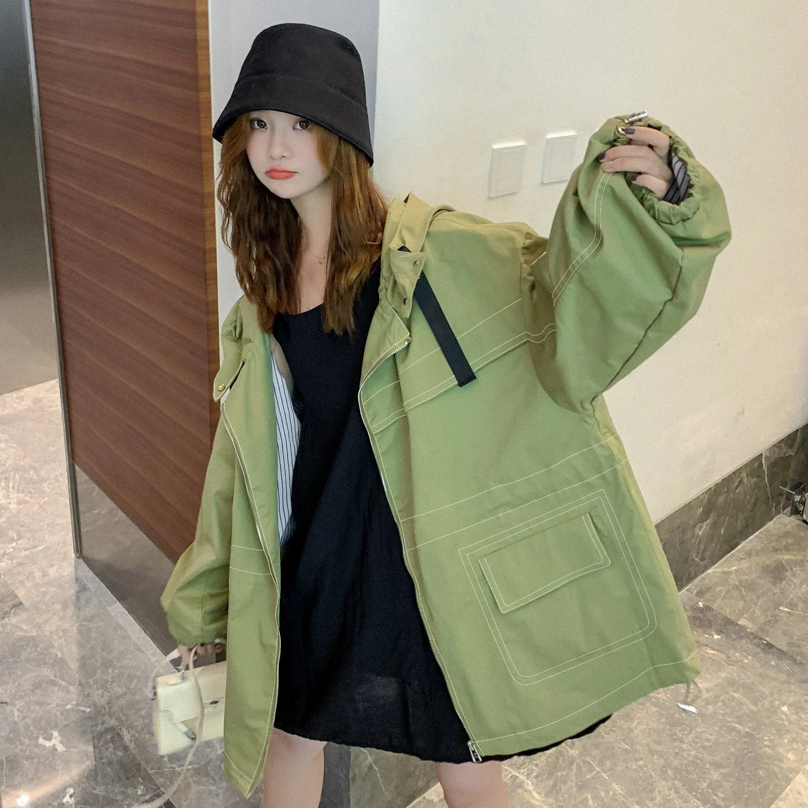 

Photo Shoot 2019 Autumn Clothing New Style Fashion Students British Style Elegant Loose-Fit Popular Network Red Coat Trench Coat