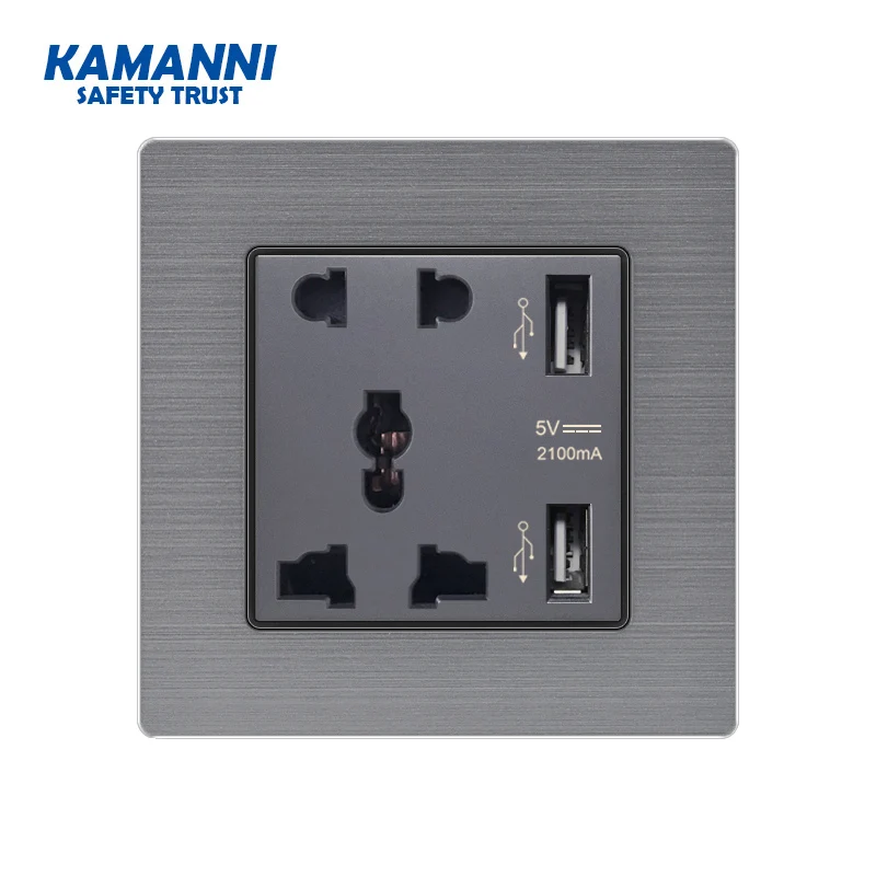 KAMANNI universal five-hole socket dual USB port socket wall charger adapter rechargeable 2A wall charger adapter power socket