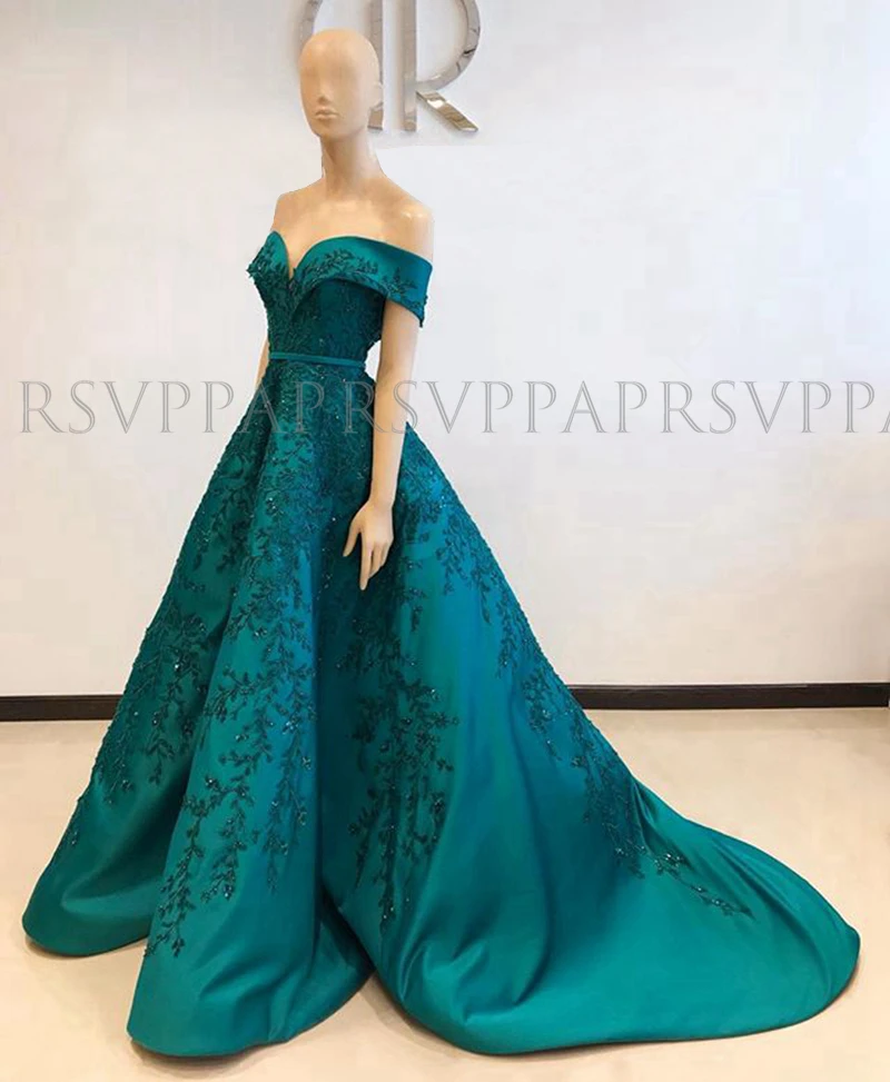 Long Elegant Evening Dress Sweetheart Cap Sleeve Beaded Lace African Emerald Green Women Party Evening Gowns