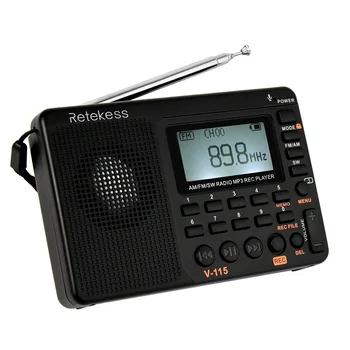 

Retekess V-115 FM/AM/SW Radio Multiband Radio Receiver REC Recorder Bass Sound MP3 Player Speakers with Sleep Timer Black