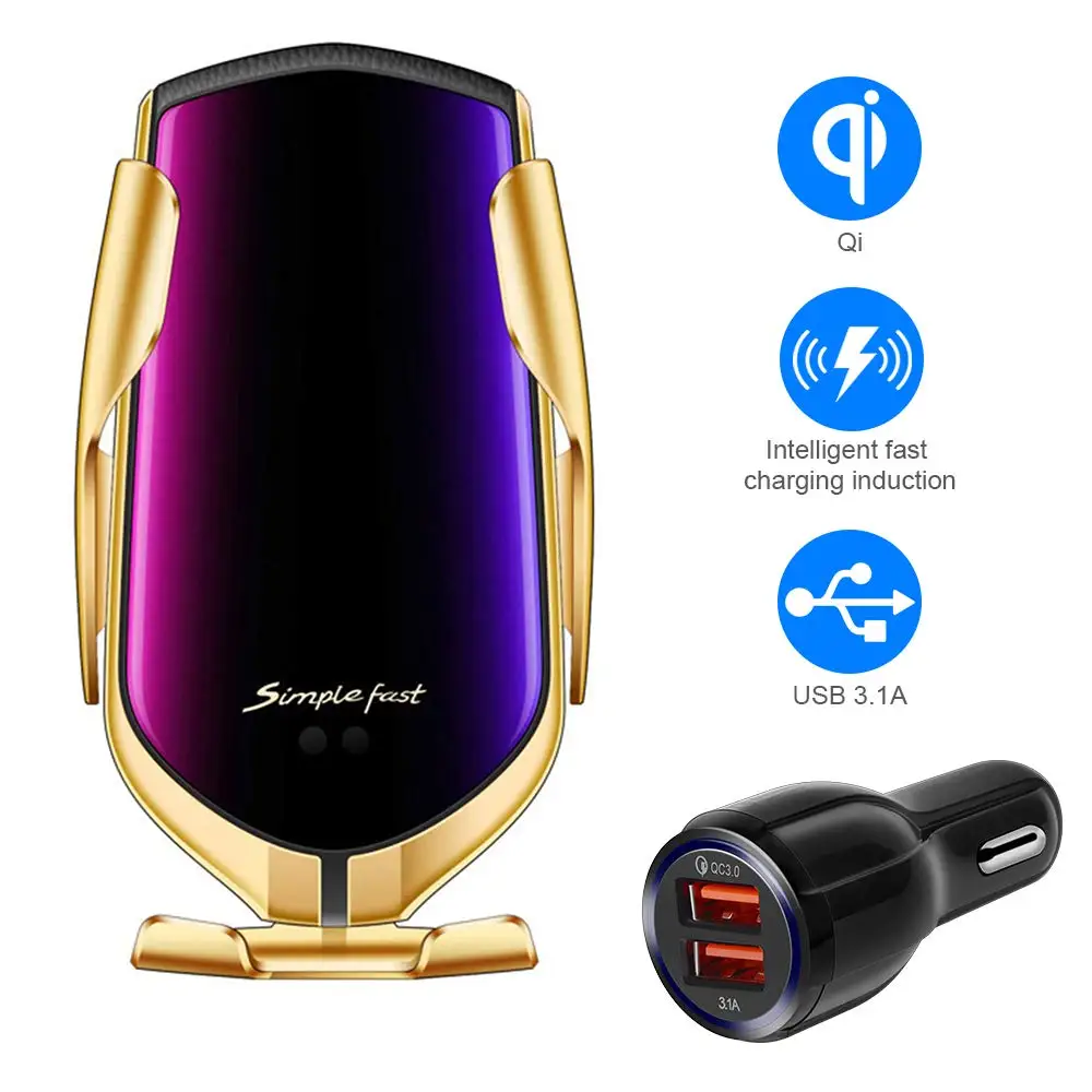 

Infrared Wireless Charger Car Touch Sensing Automatic Retractable Clip Holder Fast Charging for IPhone 11 Pro Max XS XR Samsung