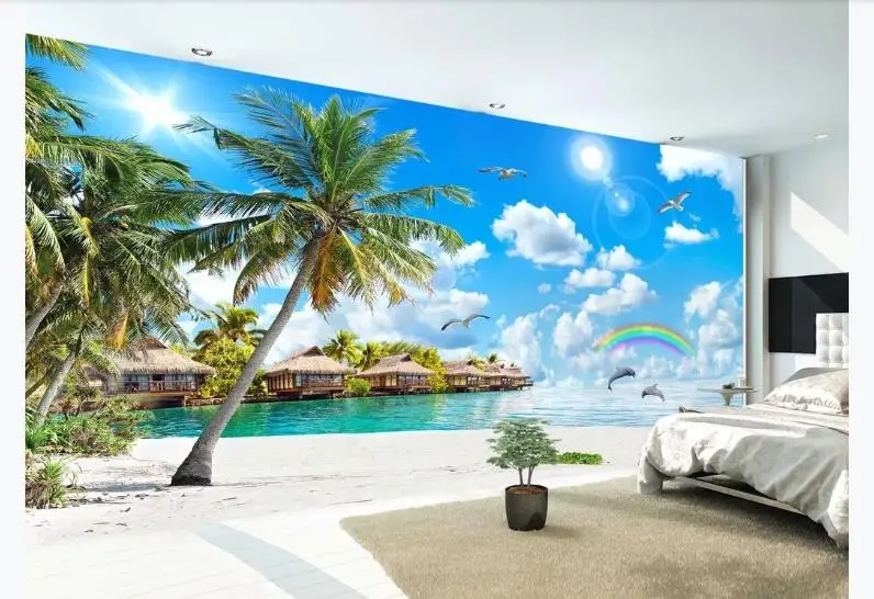 3D Brick Wallpaper Mediterranean Style Photo Wall Murals For Living Room Bedroom Home Decor sea landscape | Обустройство дома