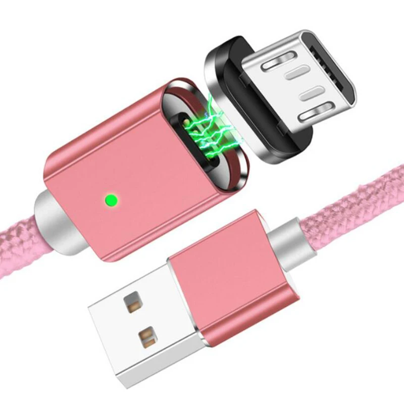 3A светодиодный магнитный кабель usb type-C для iPhone X, XR, 8, 7 Plus, Micro USB плетеные провода для samsung, Xiaomi, магнитный кабель для зарядного устройства - Тип штекера: Pink