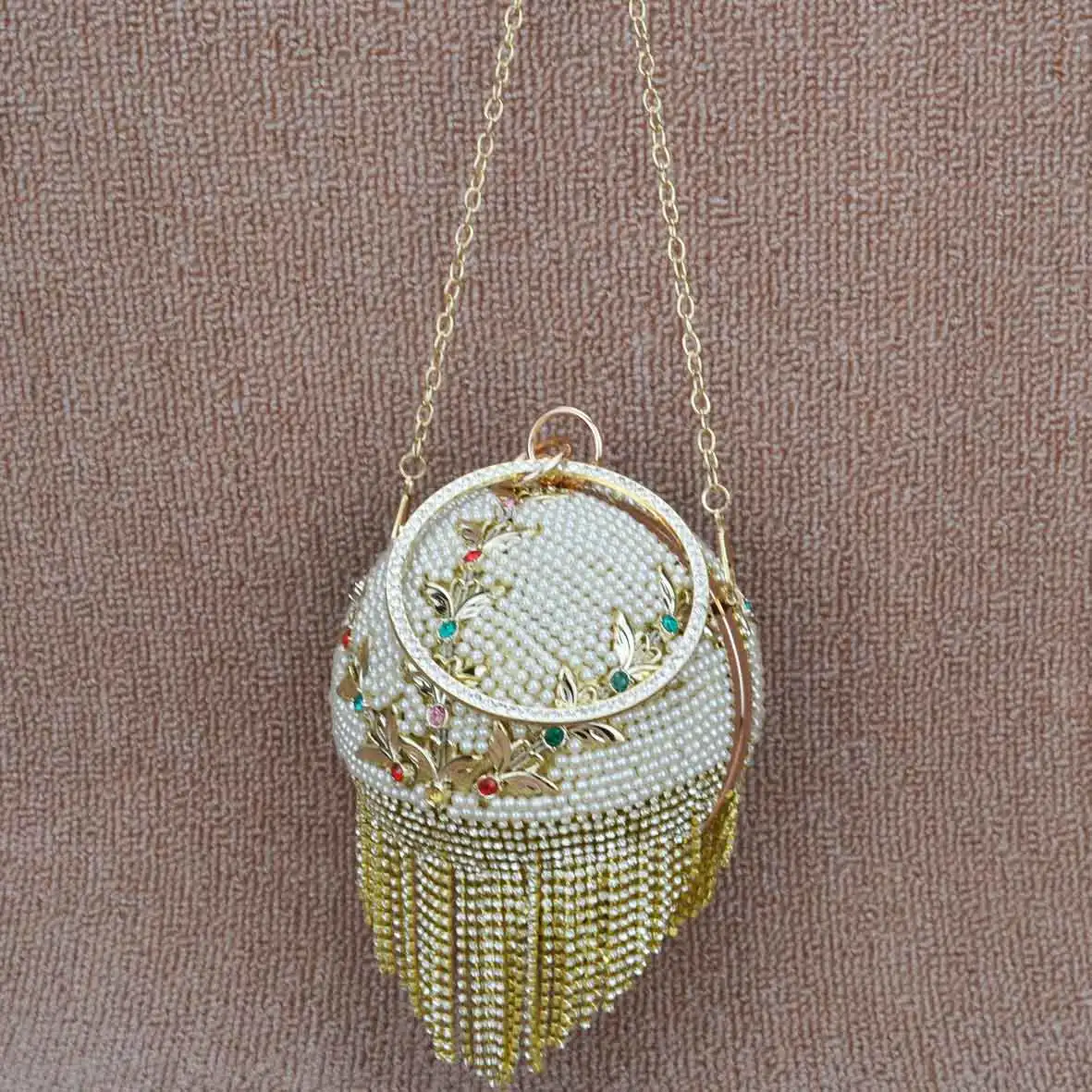 Fashion Luxury Ball Designer Wristlets Evening Bags Golden Silver Crystal tassel Pearl Handbags Circular Clutch Bags