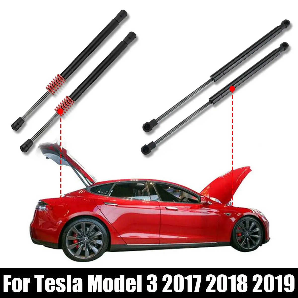 Skup Nowy 2X przód tył klapa tylna bagażnika klapa tylna Boot sprężyna gazowa Shock Lift rozpórki wsparcie dla Tesla Model 3 2017 2018 2019