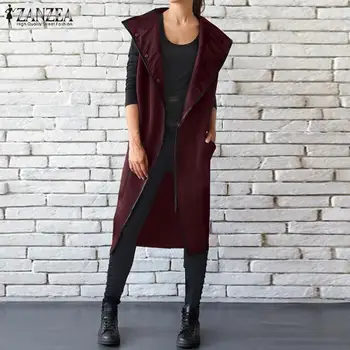 

Fashion Asymmetrical Coats Women's Cardigans Vests 2020 ZANZEA Casual Sleeveless Outwear Solid Female Lapel Button Jackes S-5XL