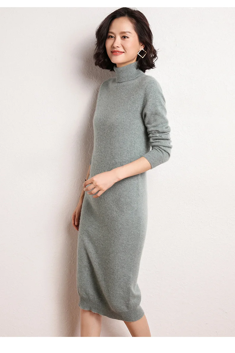 mongolian Cashmere dress Women Long Sweater Dress Female Autumn Winter Long Sleeve Loose knitted Sweaters Dresses