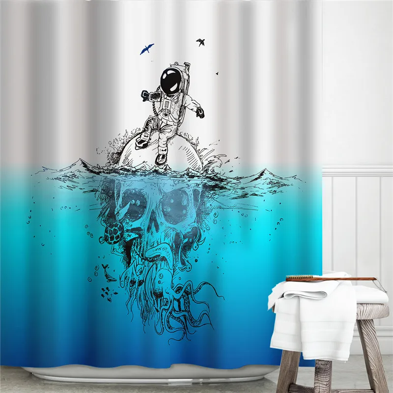 Nordic Home Decorative Curtains For Bathroom Waterproof Polyester 3D Shower Curtains Black And White Bath Anti Peeping Curtains