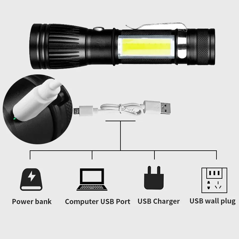T6/L8 фонарь мощный флэш-светильник светодиодный перезаряжаемый флэш-светильник s фонарь 18650 COB двойной светильник USB масштабируемый флэш-светильник