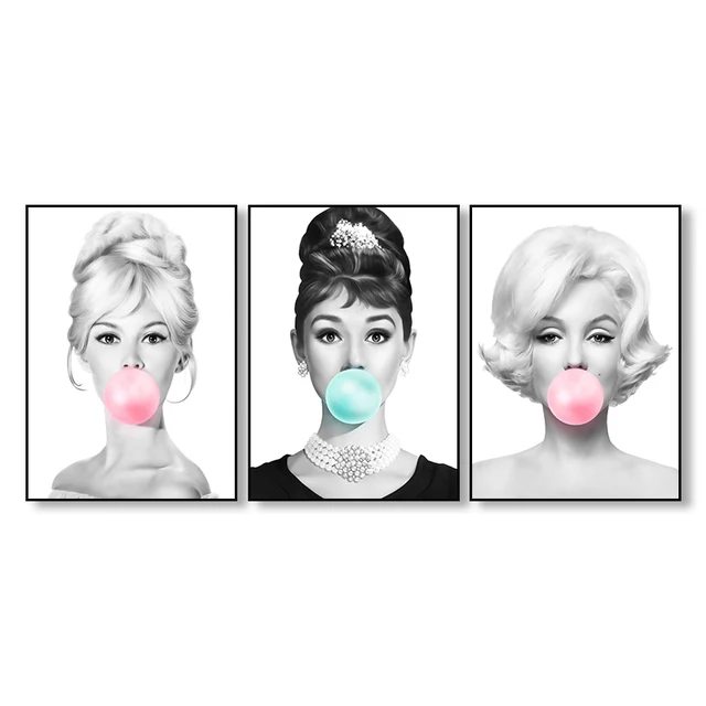  Audrey Hepburn Bubble Gum pared arte lienzo moda carteles Brigitte Bardot