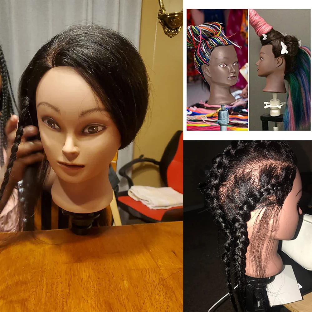 African American Mannequin Head Adjustable Practice Braiding Real Hair  Stand NEW