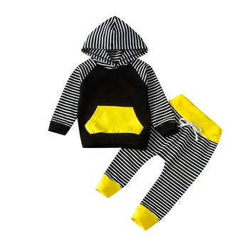 

Baby Boy Girl Clothing Set Infant Autumn Winter Outfits Baby Girls Hooded Long Sleeve Striped Tops+Pants 2pcs Outfit Fall Suits