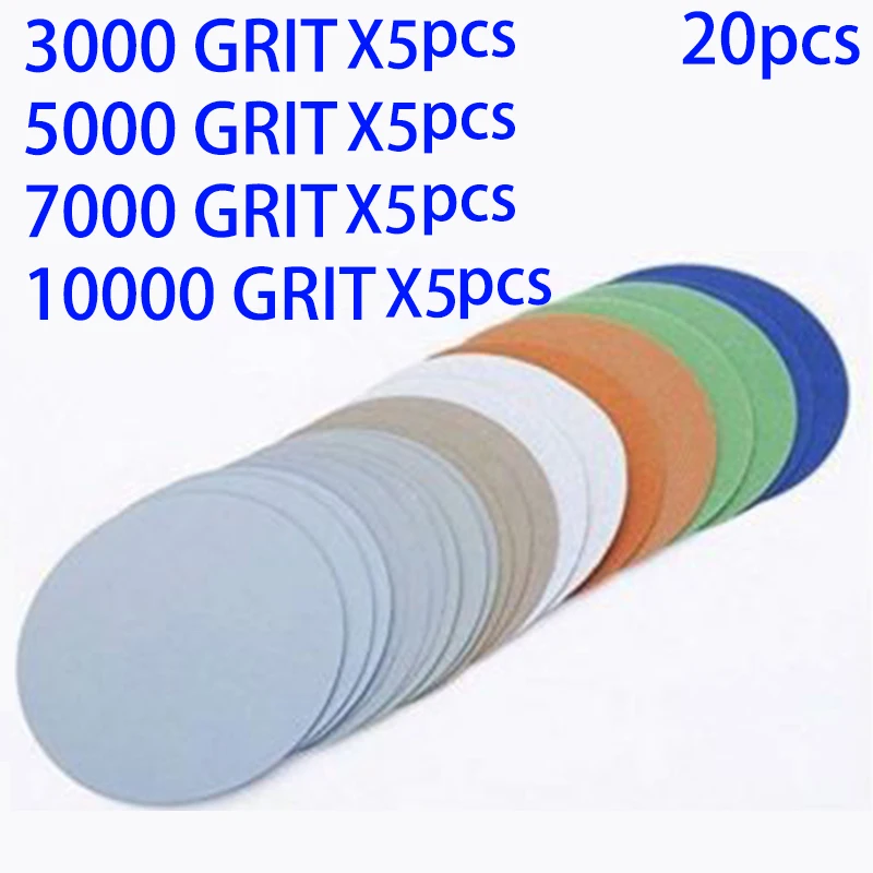 

20pcs Hook And Loop 3 Inch 3000 ,5000, 7000 ,10000Grit Sand Paper Sanding Discs For Dry And Wet Grinding