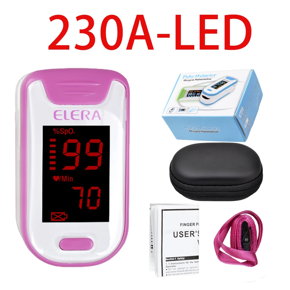 pink with case ELERA портативный Пальчиковый пульсоксиметр с круглым чехол Oximetro de Pulso digital SPO2 PR Pulsioximetro a Finger - Цвет: pink with case