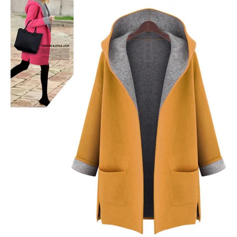Осень и зима новое пальто Женская модная ветровка, длинное пальто свободный Жакет женский пальто желтого и красного цветов, пальто с длинными рукавами