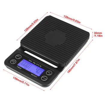 

High Precisions 3KG/0.1g Backlight Digital Kitchen Food Scale Drip Coffee Weighing With Timer Equipped Anti-Slip Silicone Pad
