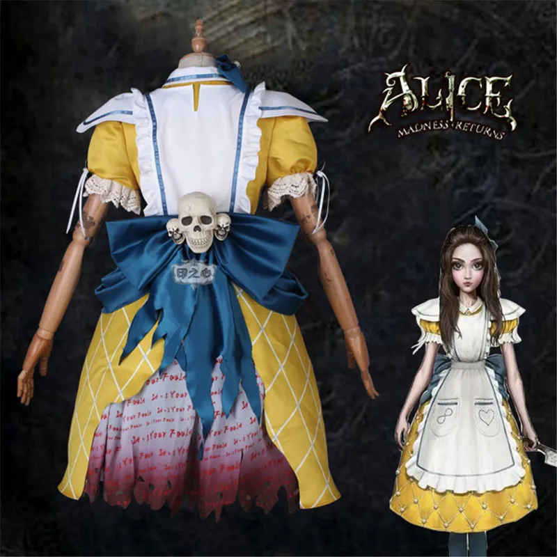 Игра Alice: Madness Returns Rabbit Alice желтое платье горничной униформа платье лолиты карнавальный костюм костюмы на Хэллоуин для женщин fre