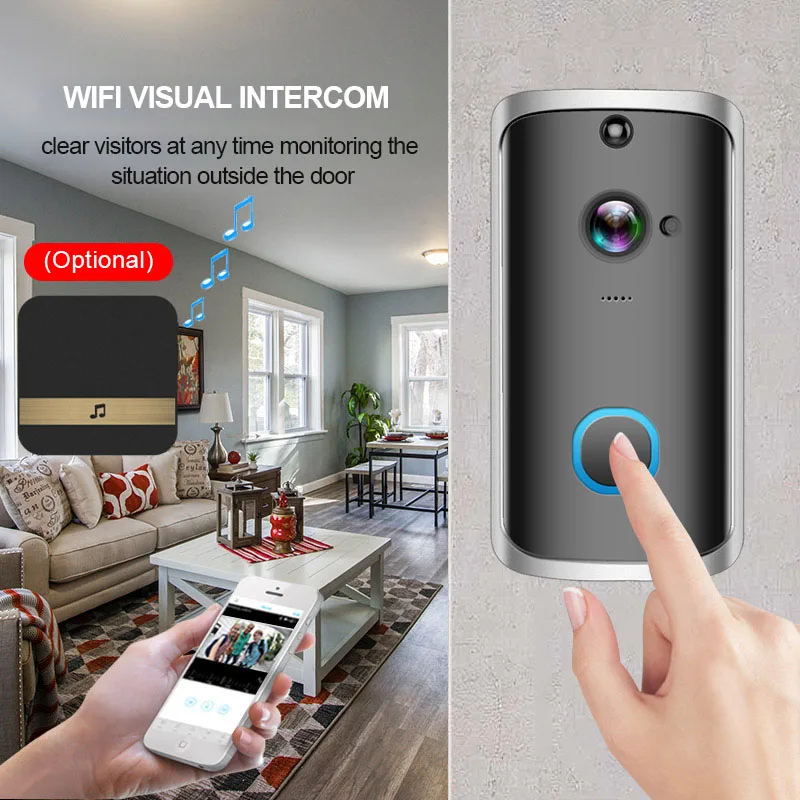 Wi-Fi беспроводной видеодомофон двусторонняя связь Смарт PIR дверной Звонок камера безопасности