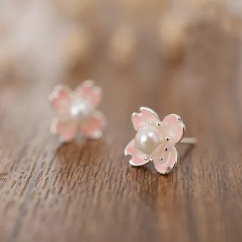 

925 Sterling Silver Cherry blossoms Stud Earrings Fashion Jewelry For Women Christmas Female pendientes eh089