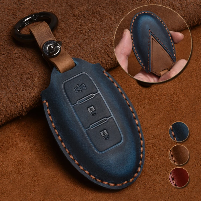 

1x Genuine Leather Car Key Case For Nissan Infiniti 3 4 Buttons FOB Holder Cover