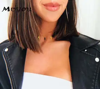 

Fashion Lightning Shape Gold Necklace Women's Alloy Short Necklace Classic Fashion Clothes Accessories Girlfriend Gift XL1236