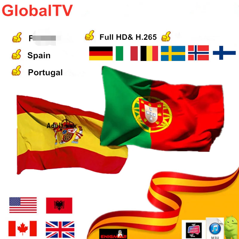 Global TV 5000 + 6m /1 год для Испании арабский Португалия Скандинавская Европа M3U android smart
