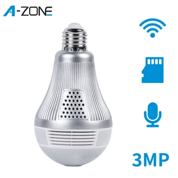 

3MP LED Light 360 Wifi Panoramic Surveillance Camera Home Security Wireless 3D CCTV Fisheye Bulb Lamp IP Camera Motion Detect