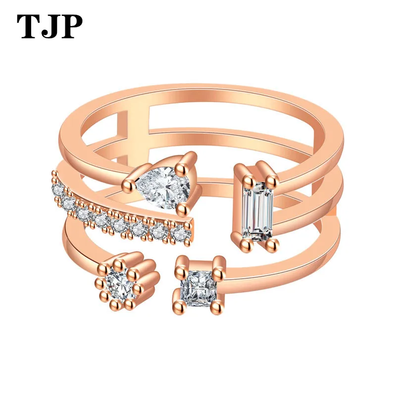 

2019 Charm Personalized Anillos Gold Color Cocktail Party Wide Rings for Women three Colors Female Size Rings Jewelry bague