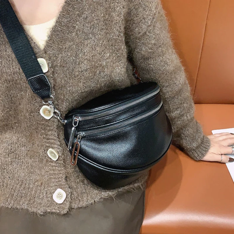 Bolso de negro de moda para mujer, bandolera de cuero PU con correa ancha para el hombro, bolso de compras para mujer, riñonera| | - AliExpress