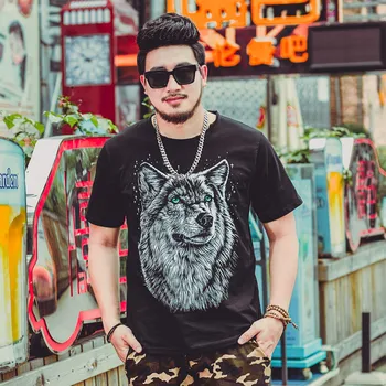 

Fat Guy Short Sleeve T-shirt Men's Summer Large Size Big Wolf Print Loose Plus-sized Half Sleeve Clothes Stylish Loose Wear