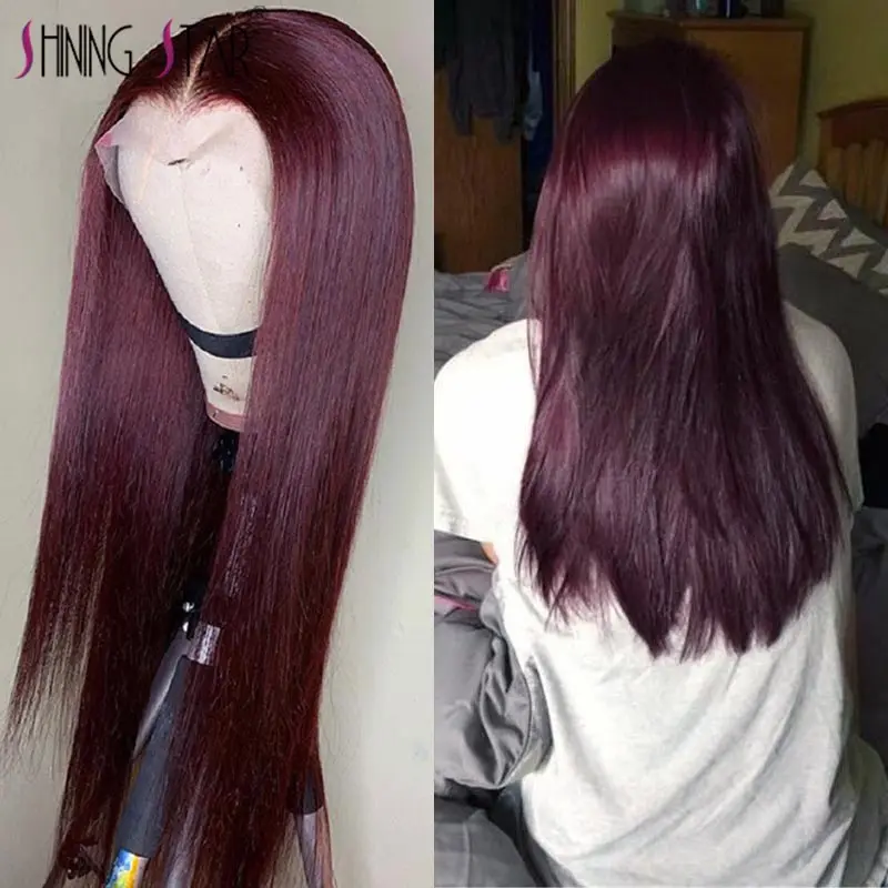 Hot Products! Burgundy Lace Front Human Hair Wigs 99J Human Hair Wig Brazilian Straight Lace Part Wig Pre-Plucked Remy Hair Shining Star 180