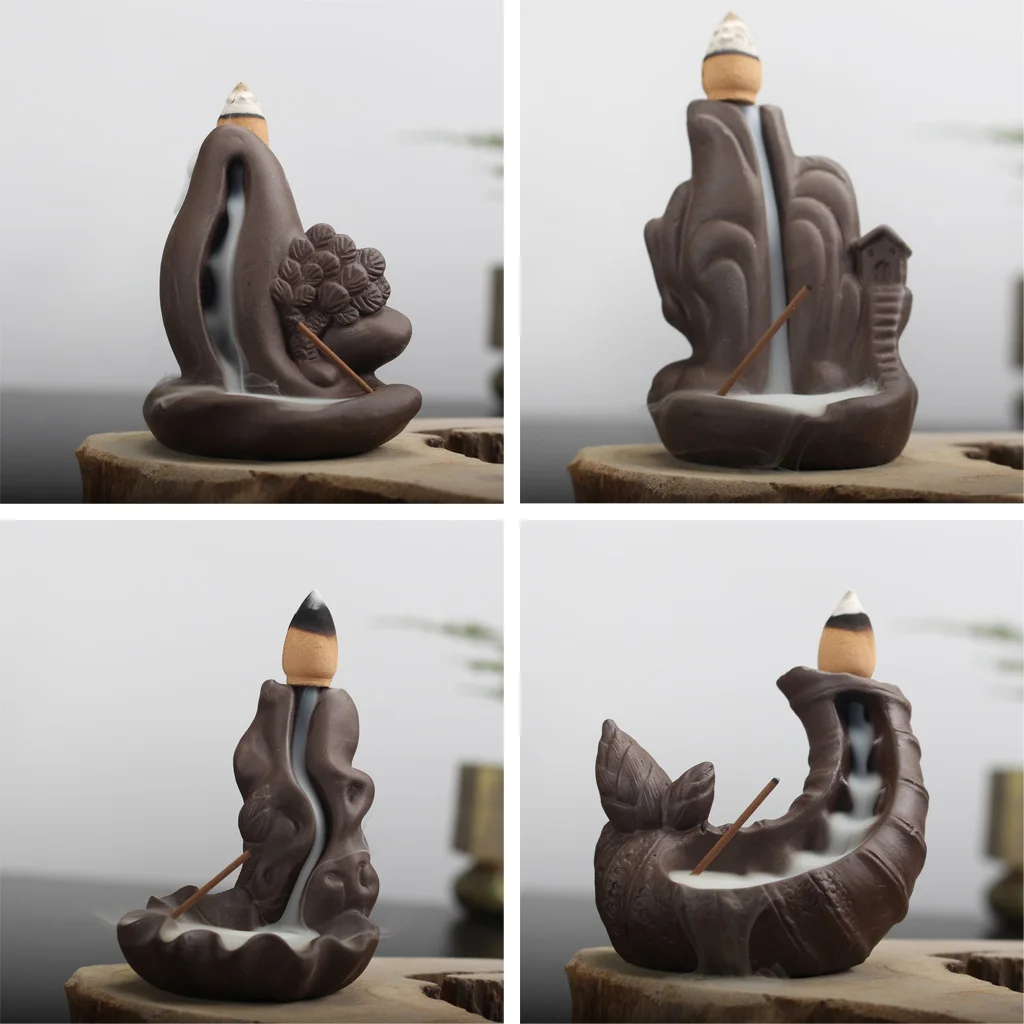Ceramic Backflow Incense Burner Porcelain Buddhist Censer Holder for Stick Cone Tower Incenses