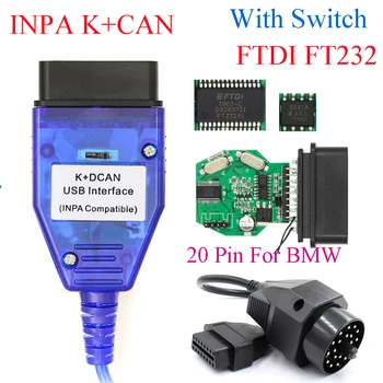 

For BMW INPA K+CAN K CAN INPA With FT232RL Chip with Switch for BMW INPA K DCAN USB Diagnostic Interface Cable 20PIN for BMW