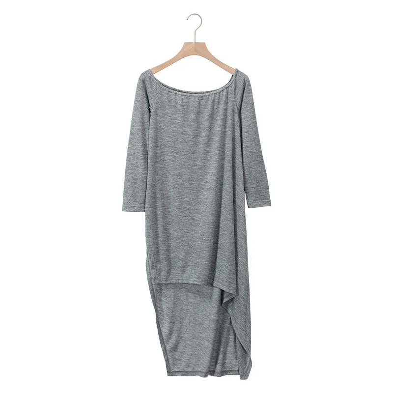 

Women Casual Loose Blouse Spring Autumn Irregular Hem Slash Sexy Neck Off Shoulder Tops Knitted Long Sleeve Tunic Shirt