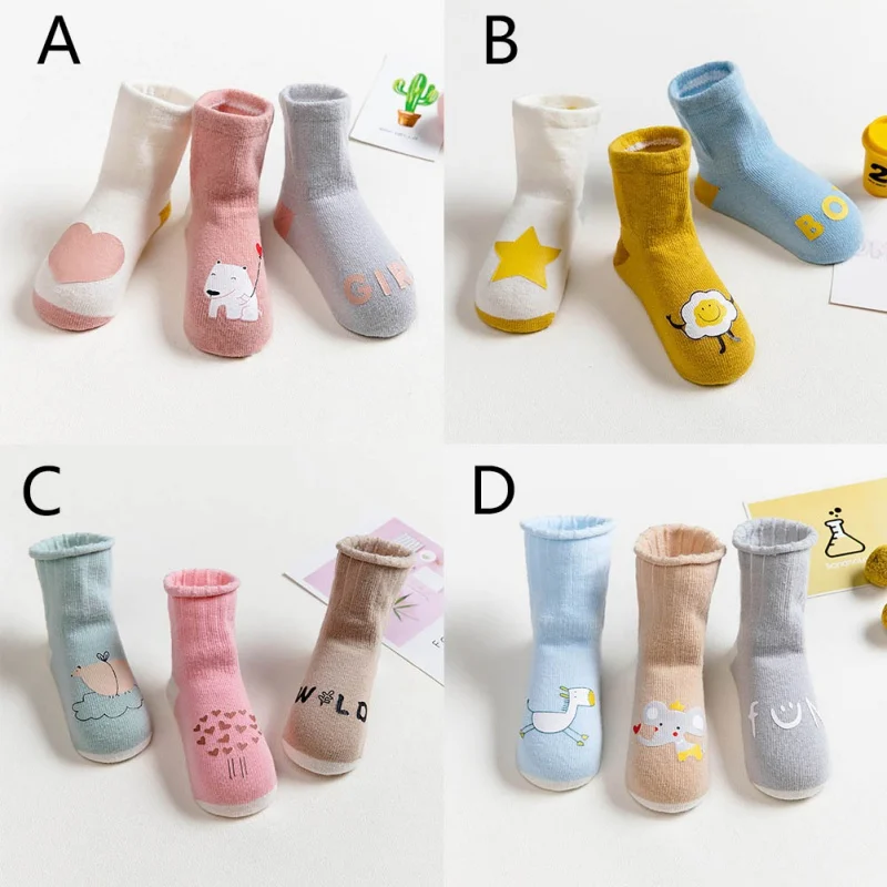 3pcs Baby Sock Cartoon Cotton Baby Socks Newborn Socks No-slip Infant Cotton Socks new