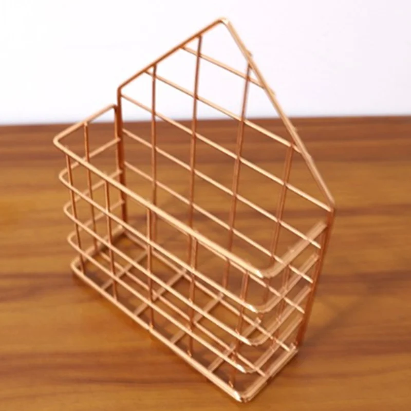 Stainless Steel Rose Gold Household Storage Baskets Makeup Jewelry Stationery Office Desktop Organizer European Storage Rack
