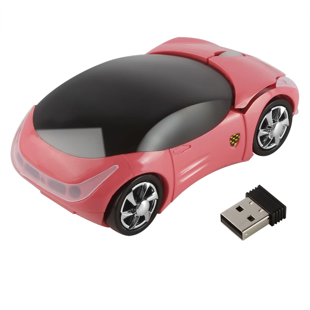 2.4G 무선 미니 마우스 3D 자동차 모양 디자인 귀여운 마우스 1600 DPI USB 광학 컴퓨터 핑크 마우스 어린이용 소녀용 노트북 PC용