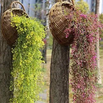 

HOT 5 Fork Bushy Artificial Flower Vine Ivy Branches Hanging Rattan Simulation Plant Fall Home Wedding Wall Decoration Flowers