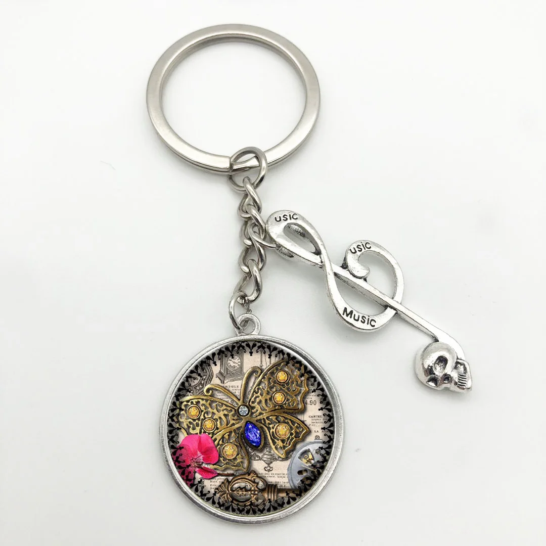 

Note Keychain Steampunk Butterfly Glass Keychain