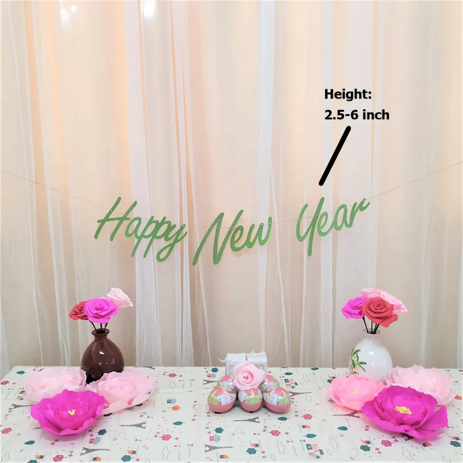 

Happy New Year Banner Glittered Paper Letter Party Decorations Backdrop Decor Hanging Garland Personalized 2.5-6 inches