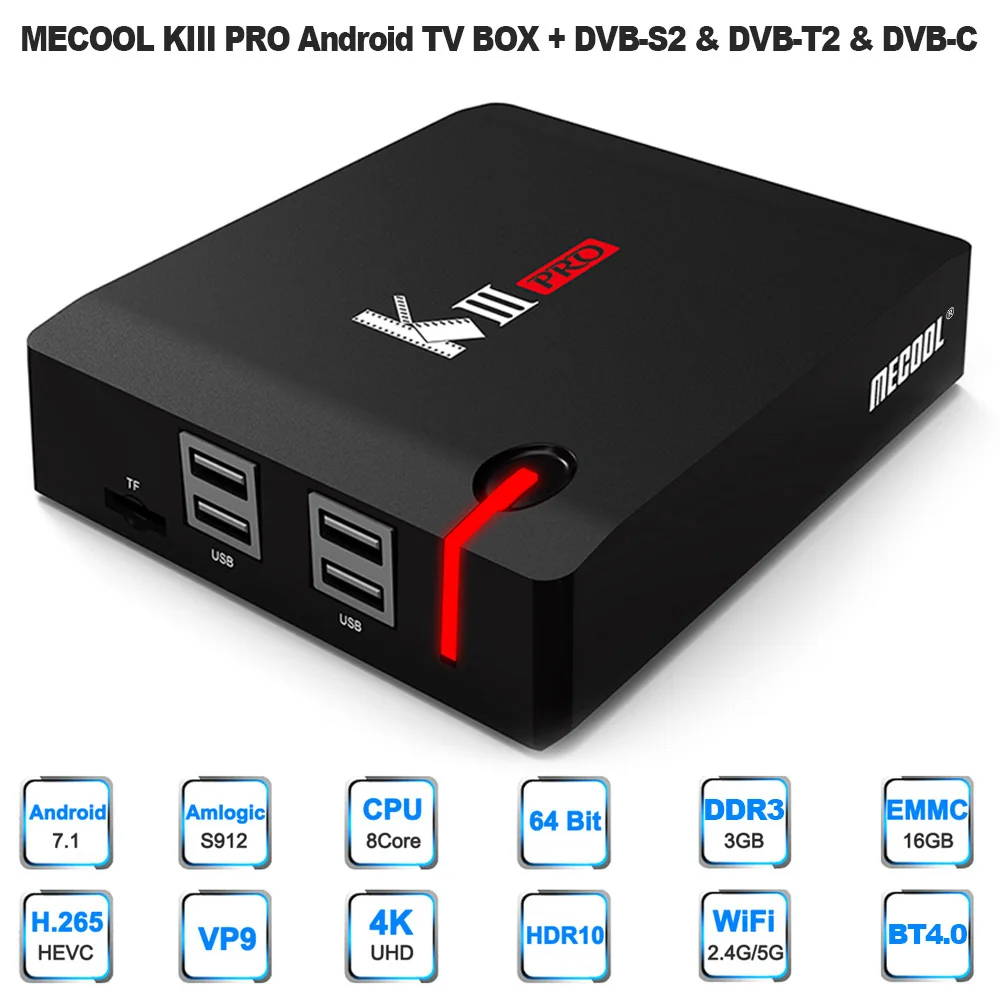 MECOOL KIII PRO Android tv BOX Android 7,1 Восьмиядерный процессор Amlogic S912 3 ГБ/16 ГБ 4K H.265 VP9 WiFi 1000 м LAN BT 4,0 медиаплеер