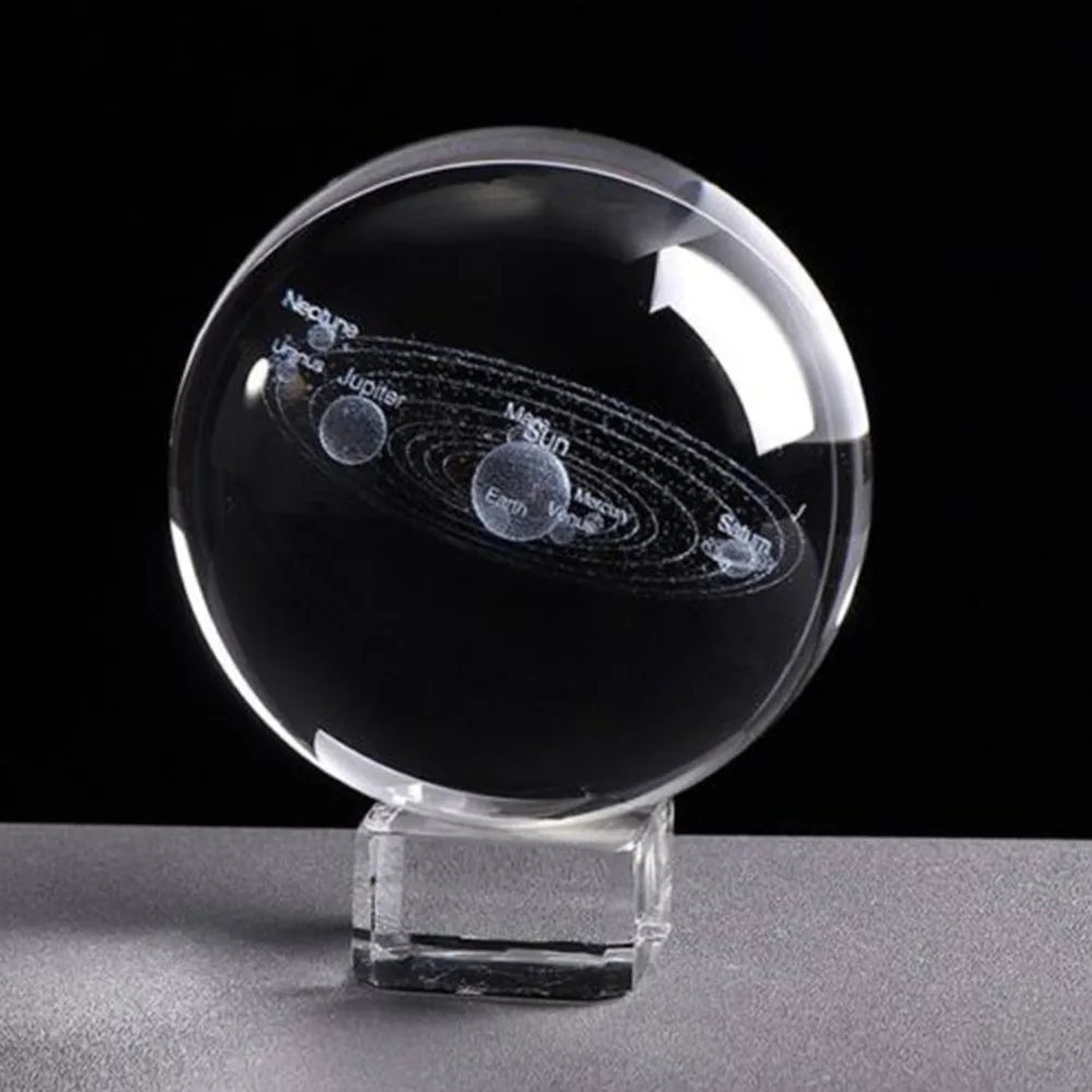 

6cm Photo Props Clear Home Sphere Gift Miniature Desktop With Base Craft Planets Model Engraved Solar System Crystal Ball 3D