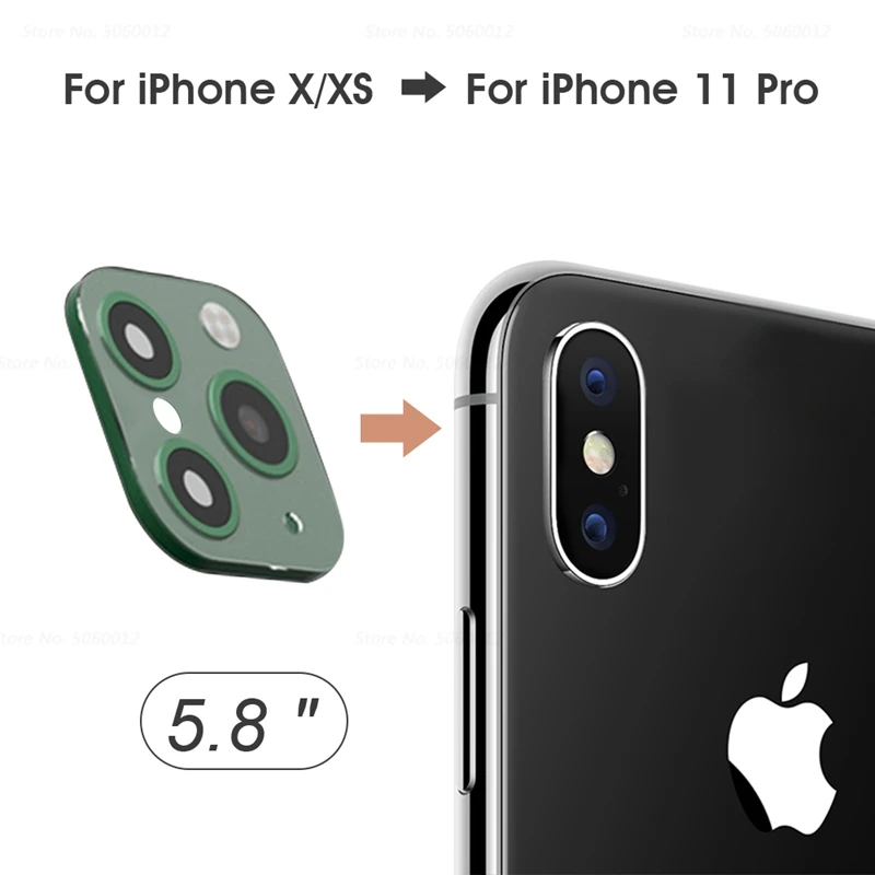 Металл+ стекло объектив камеры Чехол протектор для iPhone X Xs Max XR изменение для iPhone 11 Pro поддельные камуфляж задняя наклейка на рассеиватель - Цвет: 5.8inch green