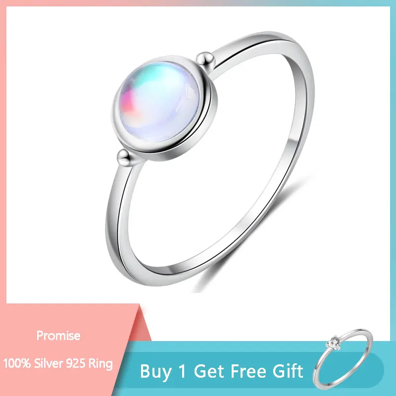 

925 Sterling Silver Round Moonstone Ring Minimalist Thin Women Engagement Ring Wedding Band Silver 925 Jewelry (Lam Hub Fong)
